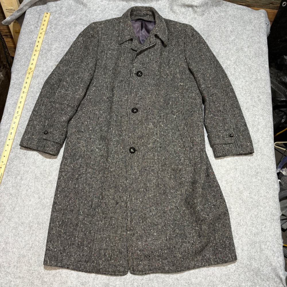 Vintage Bond‎ Clothes Mens Wool Tweed Overcoat Gray Salt Pepper Car Coat 40 42